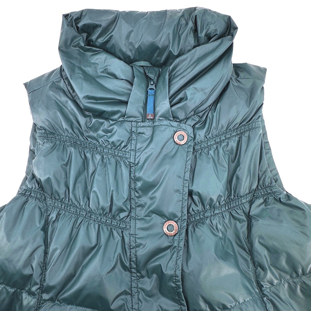 Prana Women XS Teal Down Fill Puffer Vest Quilted Full Zip-Snap Closure Pockets